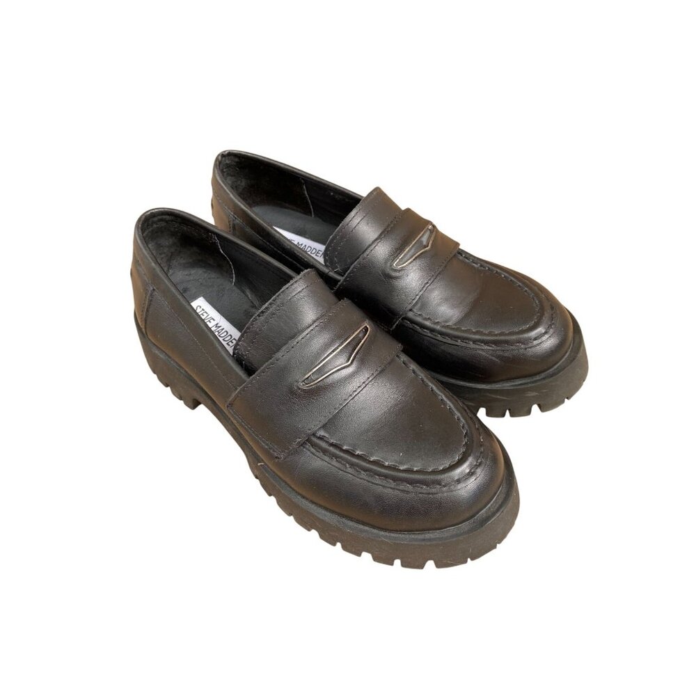 Steve Madden Women Black Lawrence Chunky Loafers Size 7.5 Leather platform Y2K
